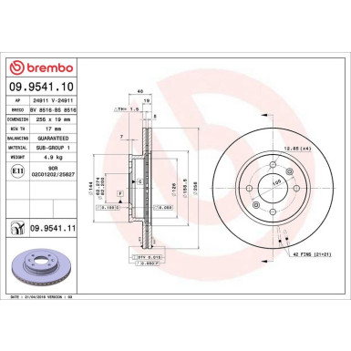 80 481 008 Bremsscheibe VA 09.9541.11 80 481 008 Bremsscheibe VA 09.9541.11
