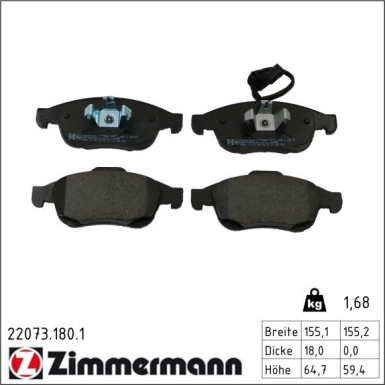 ZIMMERMANN Bremsbelagsatz, Scheibenbremse 22073.180.1 ZIMMERMANN Bremsbelagsatz, Scheibenbremse 22073.180.1