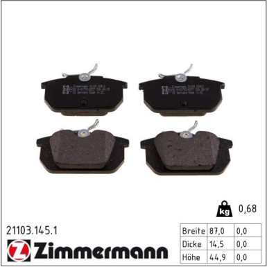 ZIMMERMANN Bremsbeläge 21103.145.1 ZIMMERMANN Bremsbeläge 21103.145.1