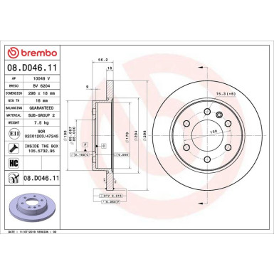 Bremsscheibe HA MERCEDES PRIME LINE - UV Coated 08.D046.11 Bremsscheibe HA MERCEDES PRIME LINE - UV Coated 08.D046.11
