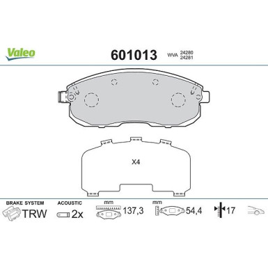 VALEO Bremsbeläge 601013 VALEO Bremsbeläge 601013