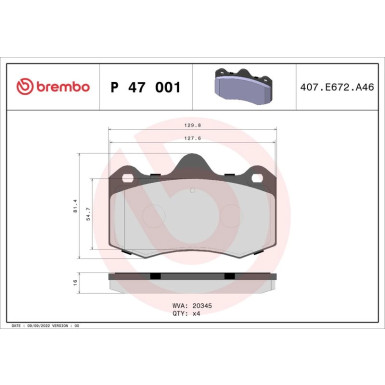 BREMBO Bremsklötze VA P 47 001 BREMBO Bremsklötze VA P 47 001