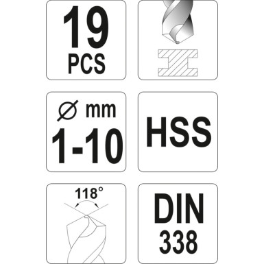 Spirallbohrersatz Hss 19-Tlg. 1-10Mm YT-4462