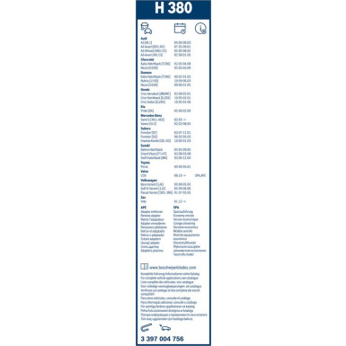 Bosch Wischerblatt H380 3397004756 Bosch Wischerblatt H380 3397004756