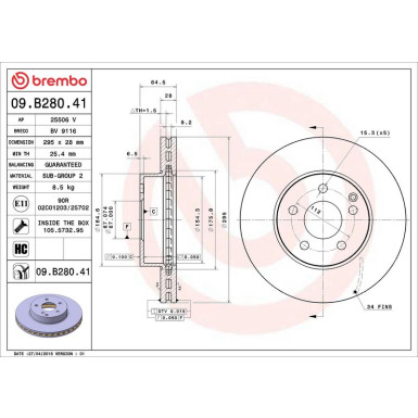 15 481 067 Bremsscheibe VA MERCEDES W204,W212 07 PRIME LINE - UV Coated 09.B280.41 15 481 067 Bremsscheibe VA MERCEDES W204,W212 07 PRIME LINE - UV Coated 09.B280.41