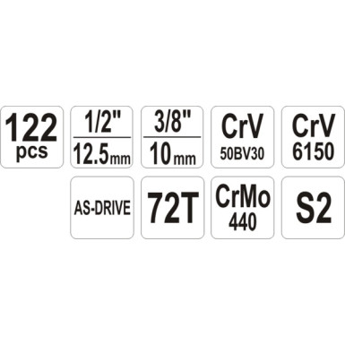 Steckschlüsselsatz Xxl Typ2 1/2 + 1/4 122-Tlg YT-38901 Steckschlüsselsatz Xxl Typ2 1/2 + 1/4 122-Tlg YT-38901