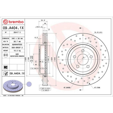 BREMBO Bremsscheibe 09.A404.1X BREMBO Bremsscheibe 09.A404.1X