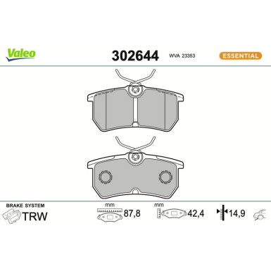 VALEO Bremsbeläge 302644 VALEO Bremsbeläge 302644