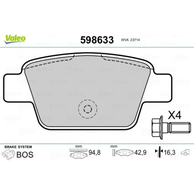 VALEO Bremsbeläge 598633 VALEO Bremsbeläge 598633