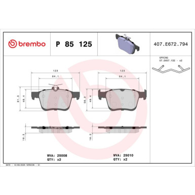 BREMBO Bremsklötze HA AUDI A3 12-,VW Golf VII 12 PRIME LINE P 85 125 BREMBO Bremsklötze HA AUDI A3 12-,VW Golf VII 12 PRIME LINE P 85 125