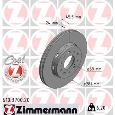 ZIMMERMANN Bremsscheibe 610.3700.20 Coat Z ZIMMERMANN Bremsscheibe 610.3700.20 Coat Z