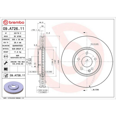15 481 090 Bremsscheibe VA MERCEDES W210,CHRY Crossfire 96 PRIME LINE - UV Coated 09.A726.11 15 481 090 Bremsscheibe VA MERCEDES W210,CHRY Crossfire 96 PRIME LINE - UV Coated 09.A726.11