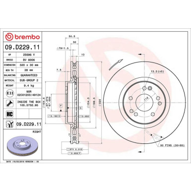 17 481 068 Bremsscheibe VA re 09.D229.11 17 481 068 Bremsscheibe VA re 09.D229.11