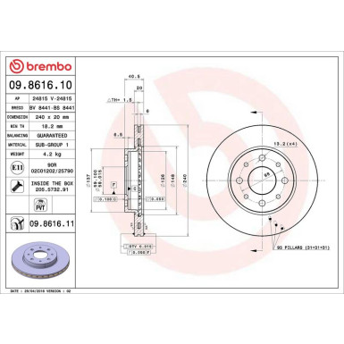 40 481 038 Bremsscheibe VA 09.8616.11 40 481 038 Bremsscheibe VA 09.8616.11
