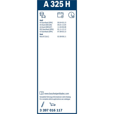 Bosch Heckscheibenwischer A325H 3397016117 Bosch Heckscheibenwischer A325H 3397016117