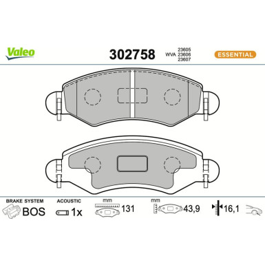 VALEO Bremsbeläge 302758 ESSENTIAL VALEO Bremsbeläge 302758 ESSENTIAL