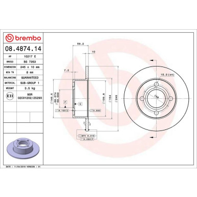 12 482 002 Bremsscheibe HA AUDI 80,90,100,Coupe 77 PRIME LINE 08.4874.14 12 482 002 Bremsscheibe HA AUDI 80,90,100,Coupe 77 PRIME LINE 08.4874.14