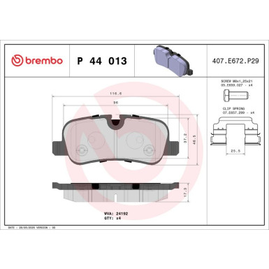BREMBO Bremsklötze HA LAND ROVER PRIME LINE P 44 013
