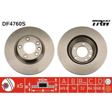 Bremsscheibe Porsche P. Cayenne/Touareg 18 Pr TRW SINGLE DF4760S Bremsscheibe Porsche P. Cayenne/Touareg 18 Pr TRW SINGLE DF4760S