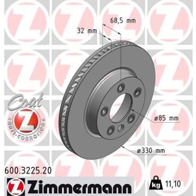 13 481 019ZI Bremsscheibe VA re 600.3225.20 13 481 019ZI Bremsscheibe VA re 600.3225.20