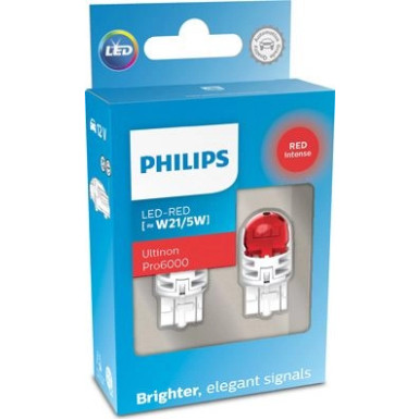 LED W21/5W 12V 2.5/0.5W Ultinon Pro6000 Red Intense SI NOECE 2 Stück Philips Ultinon Pro6000 LED-SI 11066RU60X2