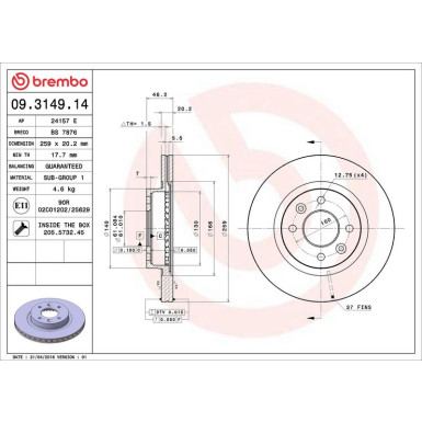 72 481 015 Bremsscheibe VA 09.3149.14 72 481 015 Bremsscheibe VA 09.3149.14