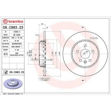 Bremsscheibe Leightweight HA Land Rover PRIME LINE - Lightweight 08.C983.23 Bremsscheibe Leightweight HA Land Rover PRIME LINE - Lightweight 08.C983.23