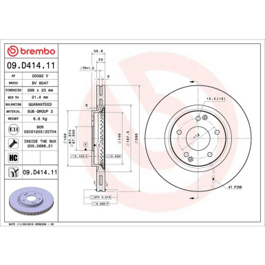 Bremsscheibe VA SSANGYONG PRIME LINE - UV Coated 09.D414.11 Bremsscheibe VA SSANGYONG PRIME LINE - UV Coated 09.D414.11