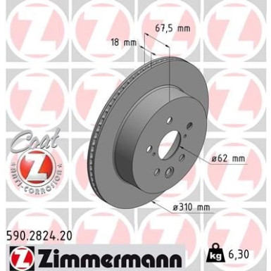 82 482 167 Bremsscheibe HA 590.2824.20 82 482 167 Bremsscheibe HA 590.2824.20