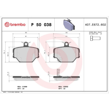 BREMBO Bremsklötze VA P 50 038 BREMBO Bremsklötze VA P 50 038