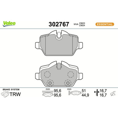 VALEO Bremsbeläge 302767 ESSENTIAL VALEO Bremsbeläge 302767 ESSENTIAL
