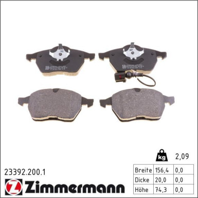 ZIMMERMANN Bremsbelagsatz, Scheibenbremse 23392.200.1 ZIMMERMANN Bremsbelagsatz, Scheibenbremse 23392.200.1