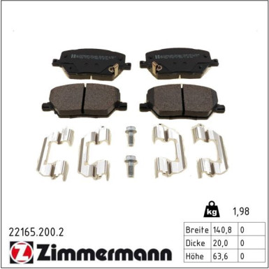 ZIMMERMANN Bremsbelagsatz, Scheibenbremse 22165.200.2 ZIMMERMANN Bremsbelagsatz, Scheibenbremse 22165.200.2