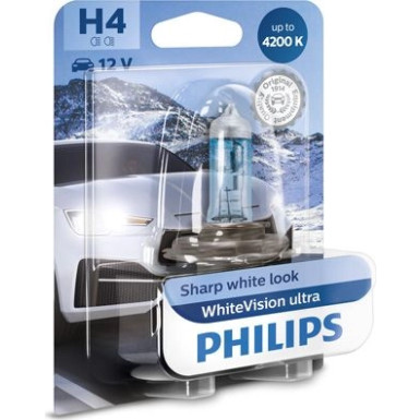 H4 12V 60/55W P43t WhiteVision Ultra 4200K 1 Stück Blister Philips PHILIPS 1Stk-Blister WhiteVision ultra 12342WVUB1