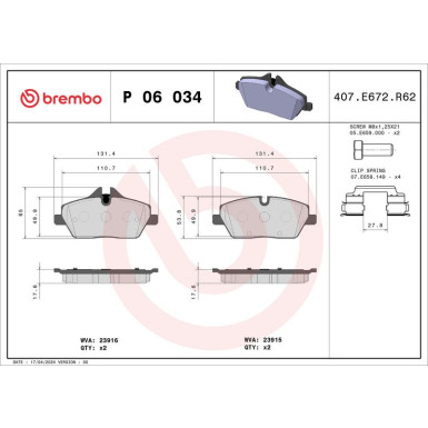BREMBO Bremsklötze VA P 06 034 BREMBO Bremsklötze VA P 06 034