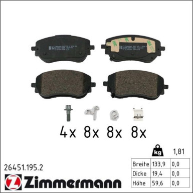 ZIMMERMANN Bremsbelagsatz, Scheibenbremse 26451.195.2 ZIMMERMANN Bremsbelagsatz, Scheibenbremse 26451.195.2