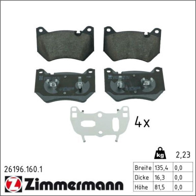 ZIMMERMANN Bremsbelagsatz, Scheibenbremse 26196.160.1 ZIMMERMANN Bremsbelagsatz, Scheibenbremse 26196.160.1