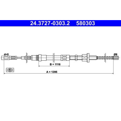 ATE Handbremsseil Seilzug Festellbremse 24.3727-0303.2 ATE Handbremsseil Seilzug Festellbremse 24.3727-0303.2