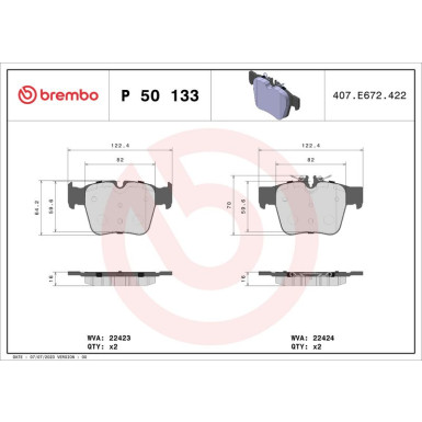 BREMBO Bremsklötze HA MERCEDES C, GLC 14 PRIME LINE P 50 133
