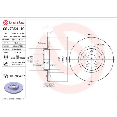 41 481 023 Bremsscheibe VA ALFA 147,156 00 PRIME LINE - UV Coated 08.7354.11 41 481 023 Bremsscheibe VA ALFA 147,156 00 PRIME LINE - UV Coated 08.7354.11