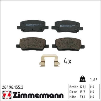 ZIMMERMANN Bremsbelagsatz, Scheibenbremse 26496.155.2 ZIMMERMANN Bremsbelagsatz, Scheibenbremse 26496.155.2