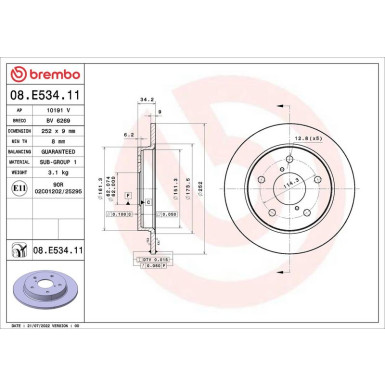 Bremsscheibe HA SUZUKI Swift 17 PRIME LINE - UV Coated 08.E534.11 Bremsscheibe HA SUZUKI Swift 17 PRIME LINE - UV Coated 08.E534.11