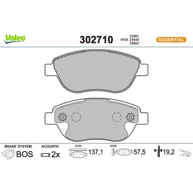VALEO Bremsbeläge 302710 VALEO Bremsbeläge 302710