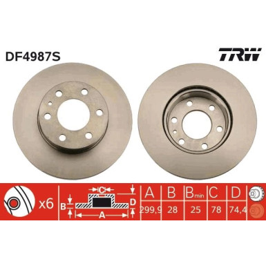 Bremsscheibe Iveco P. Daily 06-/11-/14 TRW SINGLE DF4987S Bremsscheibe Iveco P. Daily 06-/11-/14 TRW SINGLE DF4987S