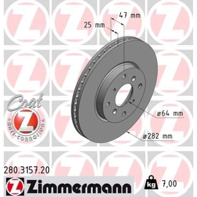 ZIMMERMANN Bremsscheibe 280.3157.20 Coat Z