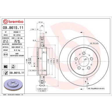 76 482 015 Bremsscheibe HA 09.8615.11 76 482 015 Bremsscheibe HA 09.8615.11