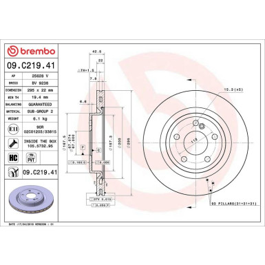 15 482 104 Bremsscheibe HA 09.C219.41 15 482 104 Bremsscheibe HA 09.C219.41
