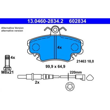 Bremsbelagsatz Dacia P. Logan/Sandero 1.2-1.6 05 13.0460-2834.2 Bremsbelagsatz Dacia P. Logan/Sandero 1.2-1.6 05 13.0460-2834.2