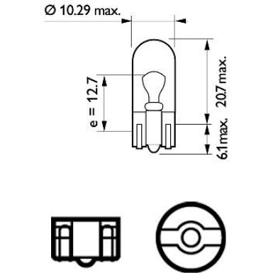 Glühlampe W5W 12V/5W (Glas Ca) W2,1X9,5D (Preis für 1 Stück) (Mindestmenge - Verkauf 10 Stück) 12961CP