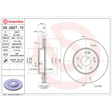 15 481 023 Bremsscheibe VA MERCEDES W124 89 PRIME LINE 09.5627.10